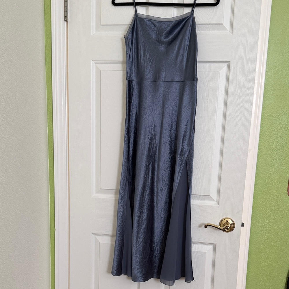 Vince Steel Blue Satin Slip Midi Dress